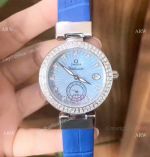 Women Omega De Ville Ladymatic Replica Watch SS Blue Diamond